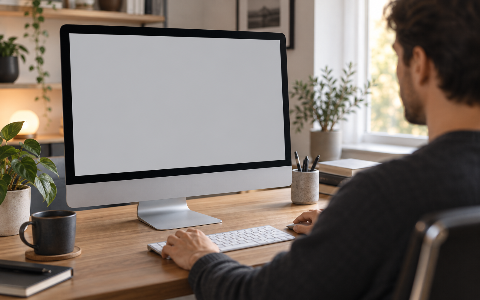 A professional working at a desktop computer